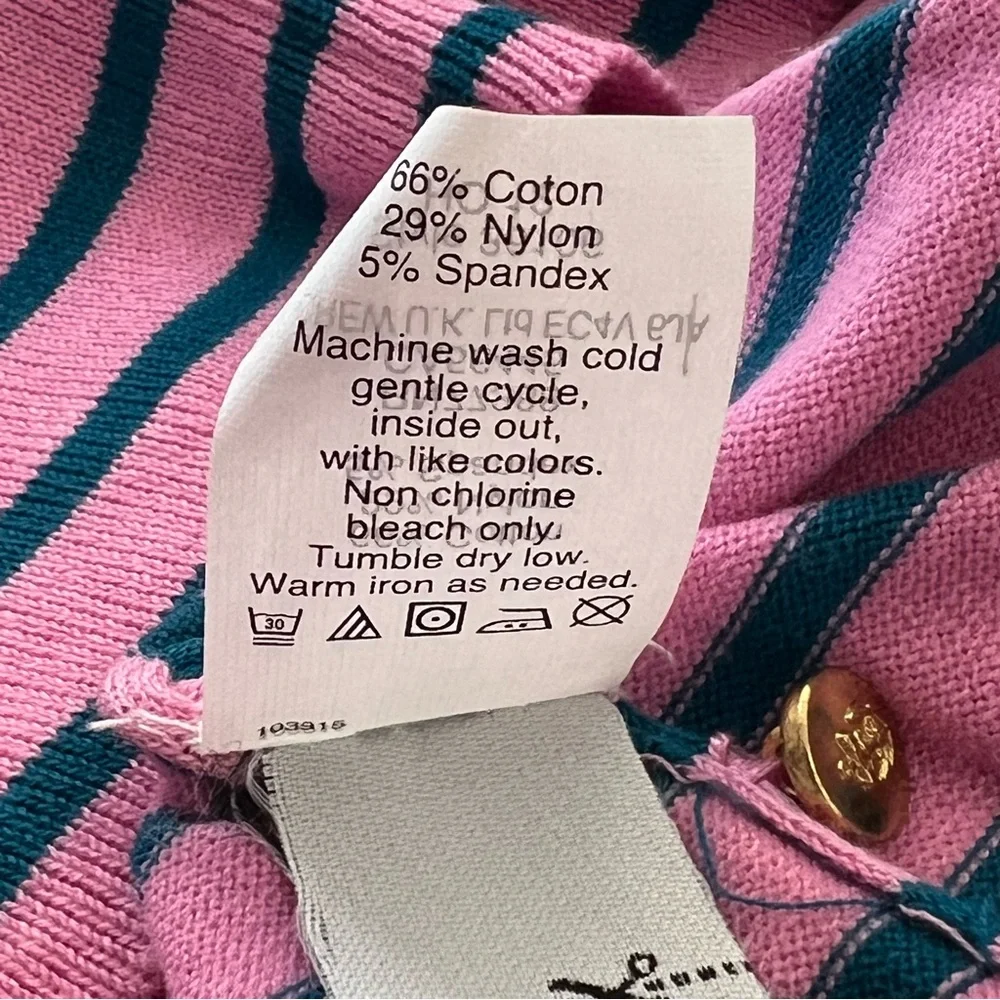 J. Crew Pink Teal Striped Gold‎ Button Cotton Blend Cardigan Women’s Size Medium